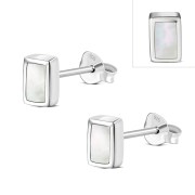 Mother of Pearl Rectangle Silver Stud Earrings, e374st
